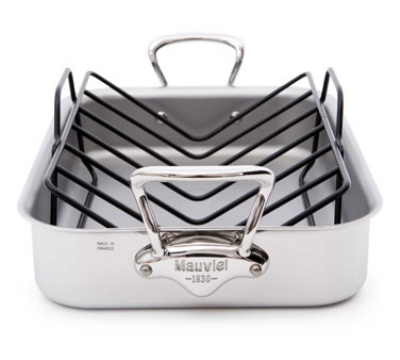 Mauviel 5217.15 15.75-in M'cook Roasting Pan w/ Rack, Cast Stainless Handles