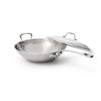 Mauviel 5227.32 12.5-in Stainless Steel Wok w/ Long & Helper Handle
