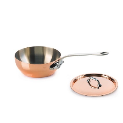 Mauviel 6112.17 6.3-in Copper & Stainless Curved Splayed Saute Pan w/ Lid, 0.9-qt