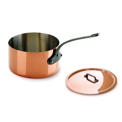 Mauviel 6410.21 3.6-qt Copper & Stainless Saucepan w/ Lid & Cast Iron Handle