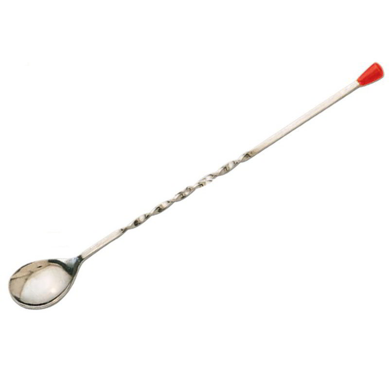 American Metalcraft 510K 10 in Stainless Steel Bar Spoon, Red Knob, Twisted Shanks