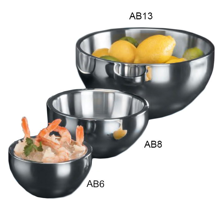 American Metalcraft AB13 Bowl, 216 oz., 3-1/2 in x 6 in, Angled, Bottom Indentions, Stainless Steel