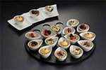 American Metalcraft WCT18 18-in Round Tray w/ 18-Indentations For Egg Shape Sauce Cup, Wood/Black