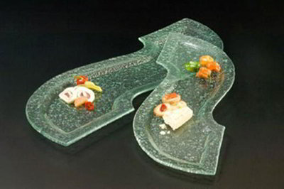 American Metalcraft BG3111 Glacier Glass Platter, 31 in x 11 in, S Shape, Bubble Glass, Green