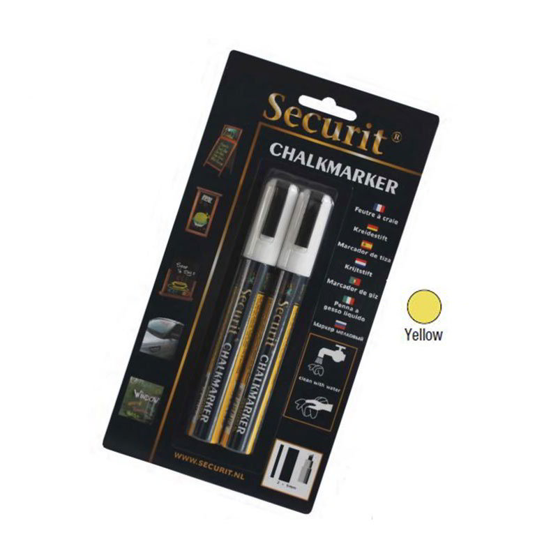 American Metalcraft BLSMA510YE Securit Small Chalk Markers, Rain & Smear Proof, 2-pk, Yellow
