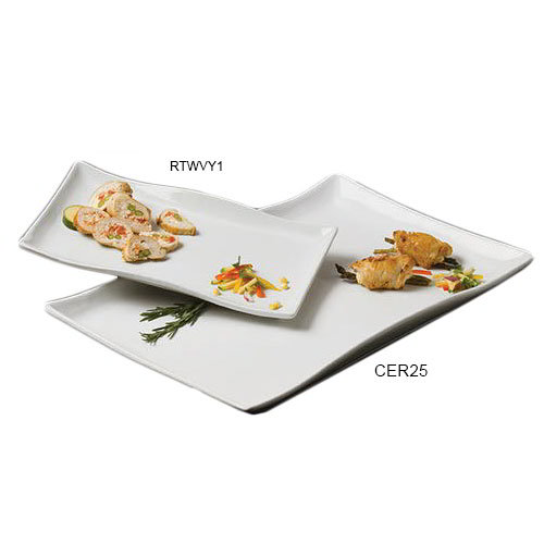 American Metalcraft CER25 Platter, 21 in x 13-1/2 in, Rectangular, Wavy, Ceramic, White