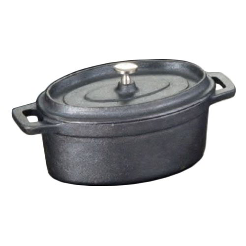 American Metalcraft CIPOV745 27-1/2 oz Oval Baking Dish w/ Lid, 8.5 L x 4.5 W, 2.5 D, Cast Iron