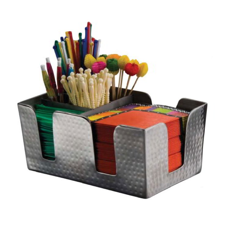 American Metalcraft HMBAR8 4 Compartment Coffee/Bar Organizer, 8 L x 4 W x 4 H, Hammered Stainless Finish