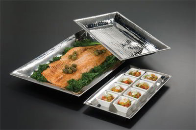 American Metalcraft HMRT1019 Rectangle Tray, 18-5/8 in x 9-7/8 in W, Hammered Finish, Stainless Steel