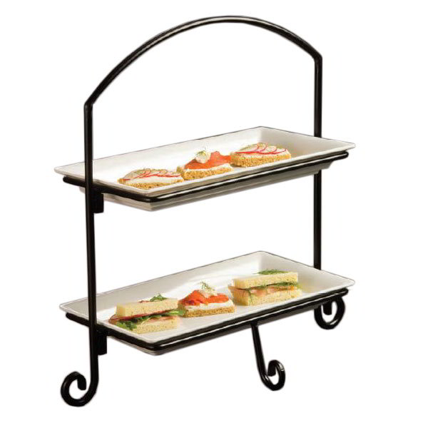 American Metalcraft IS11 Platter Stand, Small, Rectangular, 2 Tiered, Black Wrought Iron