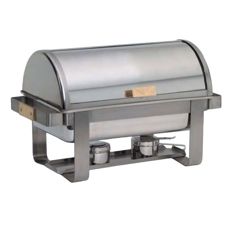 American Metalcraft MACD3 Full Size Roll Top Chafer, Stainless w/ Brass Accents