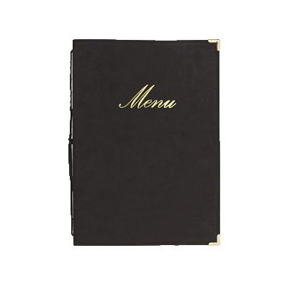 American Metalcraft MCCRLSBL Securit 10 x 13 in Menu Cover, Gold Writing, Elastic Spine, Black