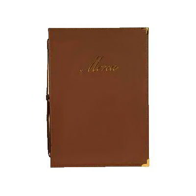 American Metalcraft MCCRLSBR Securit 10 x 13 in Menu Cover, Gold Writing, Elastic Spine, Brown