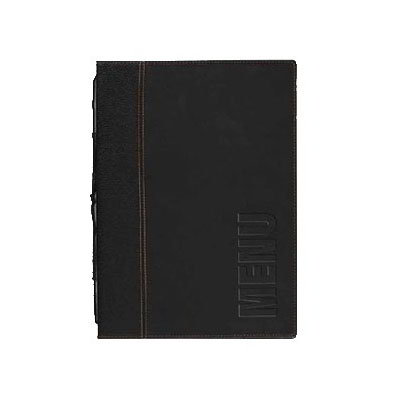 American Metalcraft MCTRLSBL Securit 10 x 13 in Trendy Sewn Menu Cover, Debossed Lettering, Black