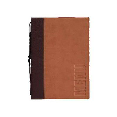 American Metalcraft MCTRLSLB Securit 10 x 13 in Trendy Sewn Menu Cover, Debossed Lettering, Light Brown
