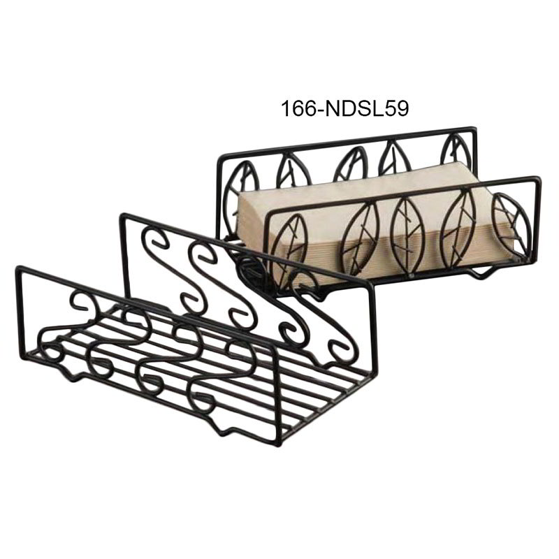 American Metalcraft NDSL59 Napkin Basket, 8-3/4 in x 5 in x 4-1/2 in H, Black, Leaf, Wrought Iron