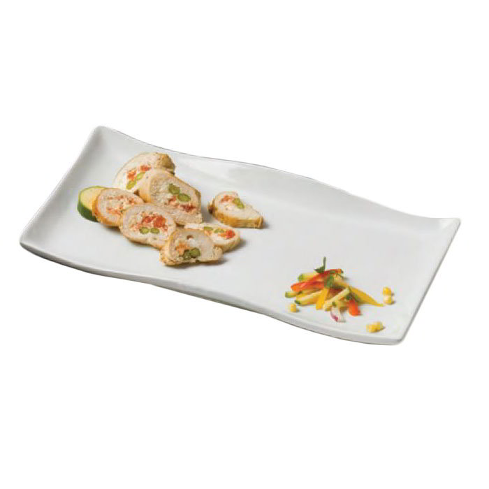 American Metalcraft RTWVY1 Platter,14-3/8 in x 8-3/4 in, Rectangular, Wavy, Ceramic, White