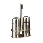 American Metalcraft SP6 Salt & Pepper Shaker Set With Base, 3-1/4 in H, Round, 18/8 Stainless Steel