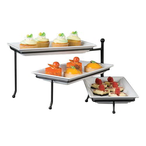 American Metalcraft TTREC3 3 Tier Display Stand, 17-5/8 x 7-1/2 x 9-5/8, Swings Open, Black