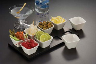 American Metalcraft WCT8 Wooden Tray, 6-3/4 in x 13-1/3 x 3/5 H, 8 Indentations for Square Sauce Cups