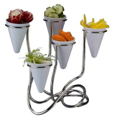 American Metalcraft WS5 Twisted Fry Cone Stand, 11.5 in L x 11 H, 5 Cones, Stainless Steel