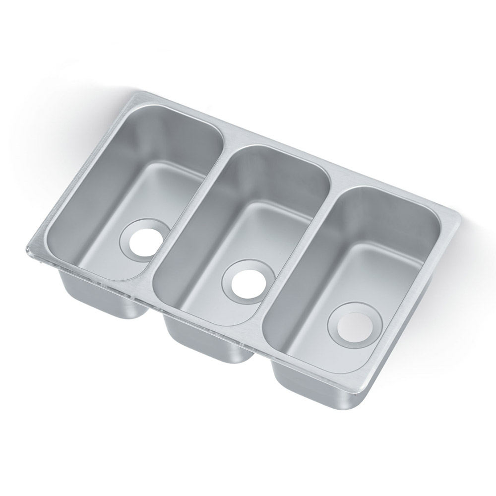 Vollrath 12065-3 Vending Cart Drop In Sink - (3)12.13" x 6.13" x 5" Bowls, 22 Ga Stainless