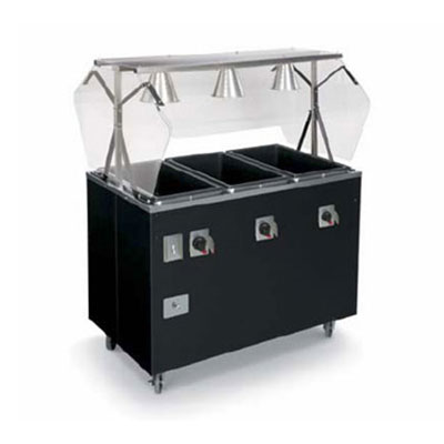 Vollrath 38707 Hot Food Station w/ 3-Wells & Breath Guard, Solid Base, Black Wrapper
