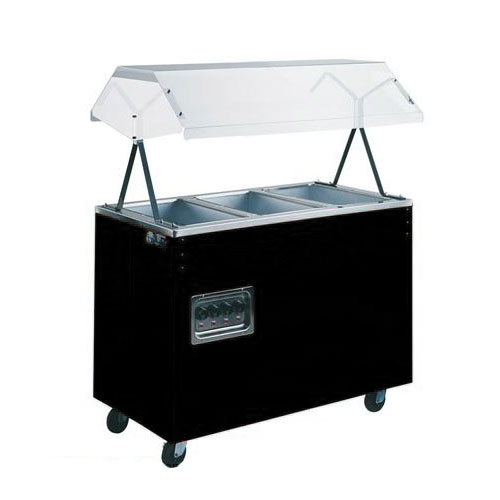 Vollrath 38708 Hot Food Station w/ 3-Wells & Breath Guard, Open Base, Black Wrapper