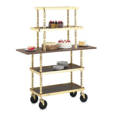 Vollrath 97009 Sculptra Pastry Trolley, 5 Wood Shelves Brass, 46 L x 16 W x 57-1/4 in H