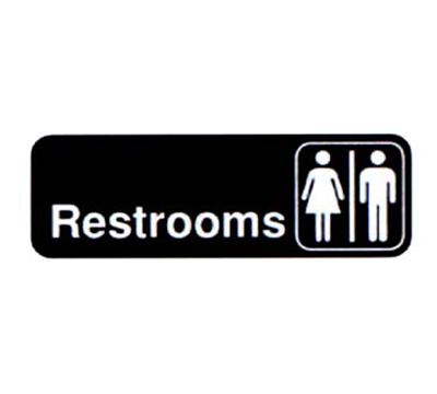 Vollrath 4517 Restrooms Sign - 3x9" White on Black