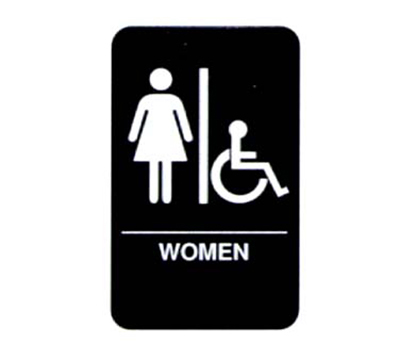 Vollrath 5630 6x9" Women/Accessible Sign - Braille, White on Black