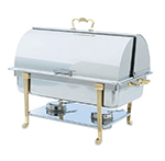 Vollrath 46051 9-qt Oblong Chafer - Full-Size, Brass Trim, Roll-Top Cover, Stainless