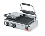 Vollrath 40795 Panini Sandwich Press - Grooved, Cast-Iron Plates, Thermostat, Stainless 220v