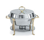 Vollrath 46030 6-qt Round Chafer - Brass-Trim, Rack and Food/Water Pans, Fuel Holder, Stainless