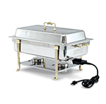Vollrath 46045 9-qt Oblong Chafer - Full-Size, Short-End Plug, Brass-Trim, Stainless