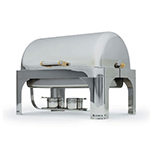 Vollrath 48780 9-qt Oblong Chafer - Roll-Top, Brass Accent, Silverplated
