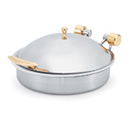 Vollrath 46120 6-qt Round Solid Top Induction Chafer - Porcelain Food Pan, Brass Trim, Stainless