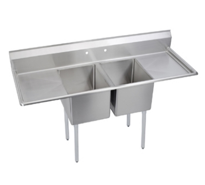 Elkay E2C16X20-2-18X E-Series Sink w/ (2) 16 X 20 X 12-in, 9-in Splash, R & L Drainboard