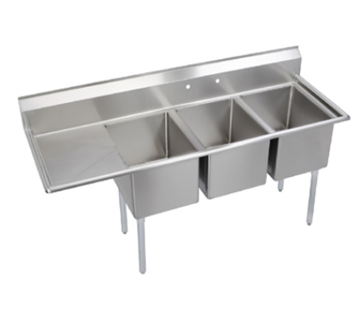 Elkay E3C16X20-L-18X E-Series Sink w/ (3) 16 X 20 X 12-in, 9-in Splash & L Drainboard