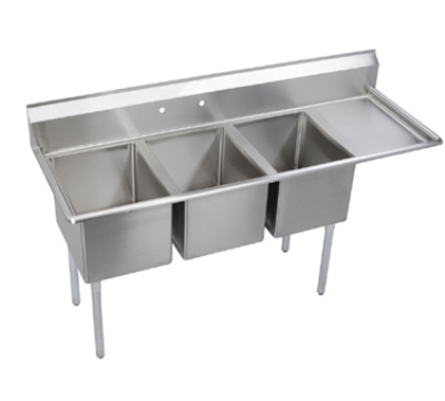 Elkay E3C16X20-R-18X E-Series Sink w/ (3) 16 X 20 X 12-in, 9-in Splash & R Drainboard
