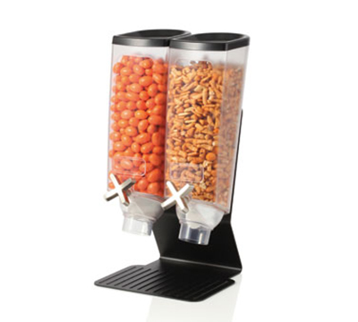 Rosseto Serving Solutions EZ50299 Double 1-gal Dry Product Dispenser with Stand - 2-gal Capacity, Clear/Black