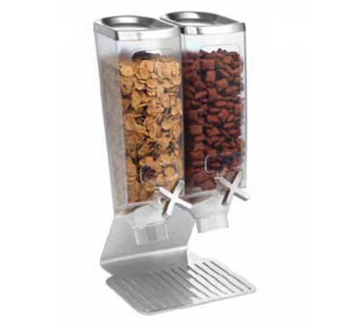 Rosseto Serving Solutions EZ514 Double 1-gal Dry Product Dispenser with Stand - 2-gal Capacity, Clear/Stainless