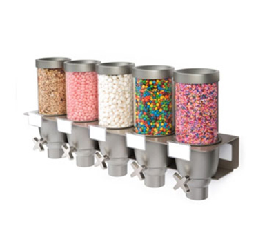 Rosseto Serving Solutions EZ534 Wall-Mount Dry Product Dispenser - (5)0.65-gal Capacity, Clear