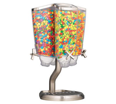 Rosseto Serving Solutions EZP2760 Carousel Candy Dispenser with Stand - (4)1-gal Capacity, Clear/Stainless