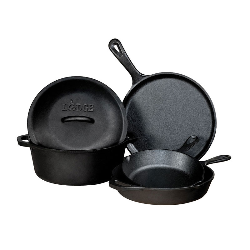 Lodge L5HS3 Logic 5-piece Set Includes Round Griddle, 8-in Skillet, Dutch Oven & Cover