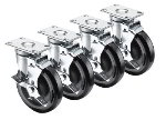 Krowne 28-113S 4-Piece Universal Plate Caster Set w/ 5-in Wheel, 2.38 x 3.63-in
