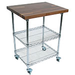 John Boos MET-WWC-1 Mobile Cart - Walnut Top, Adjustable Shelves, 21x27x36