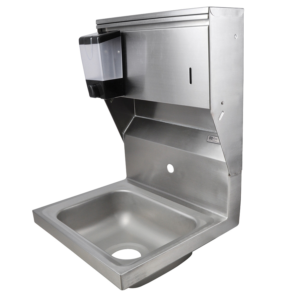John Boos PBHS-W-1410-1-SDTD Splash Mount Hand Sink w/ Dispensers, 1-Hole, 14 x 10 x 5-in Bowl