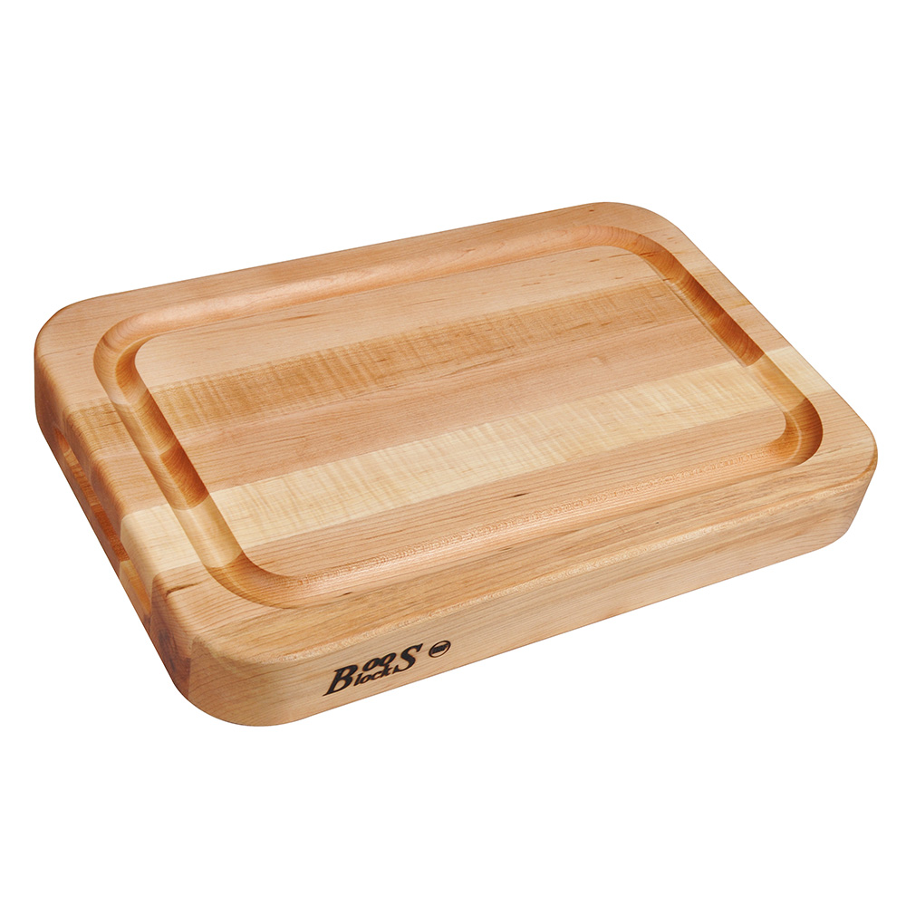 John Boos RAD01-GRV Cutting Board, Grooved, 18x12x2.25-in, Hard Rock Maple, Reversed Side Flat