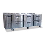 Hoshizaki HWR96A-D Worktop Refrigerator w/ 6-Drawers, Stainless, 29.1-cu ft